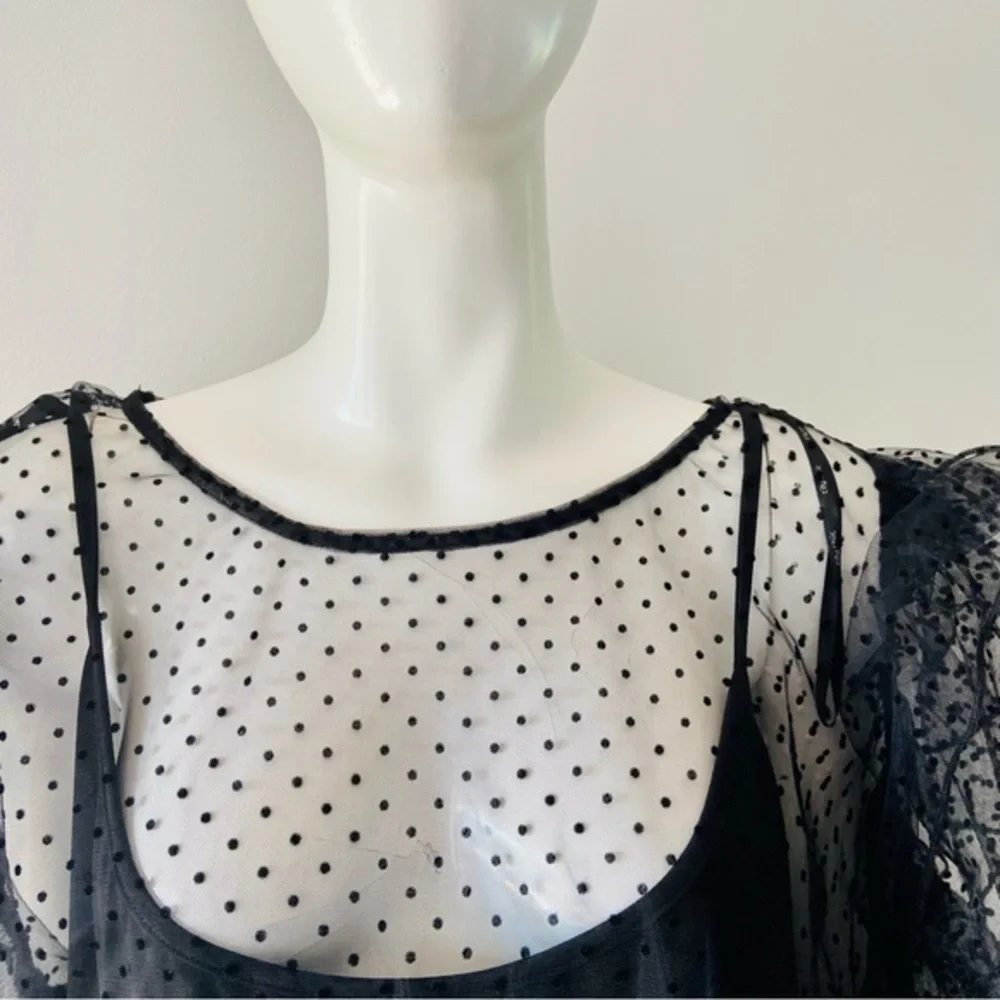 City Chic Spotty Time top in black, short frilled sleeves, dobby spot top Size22 - Picture 10 of 14